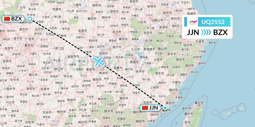 UQ2552 Urumqi Airlines Flight Map: Jinjiang to Guangyuan