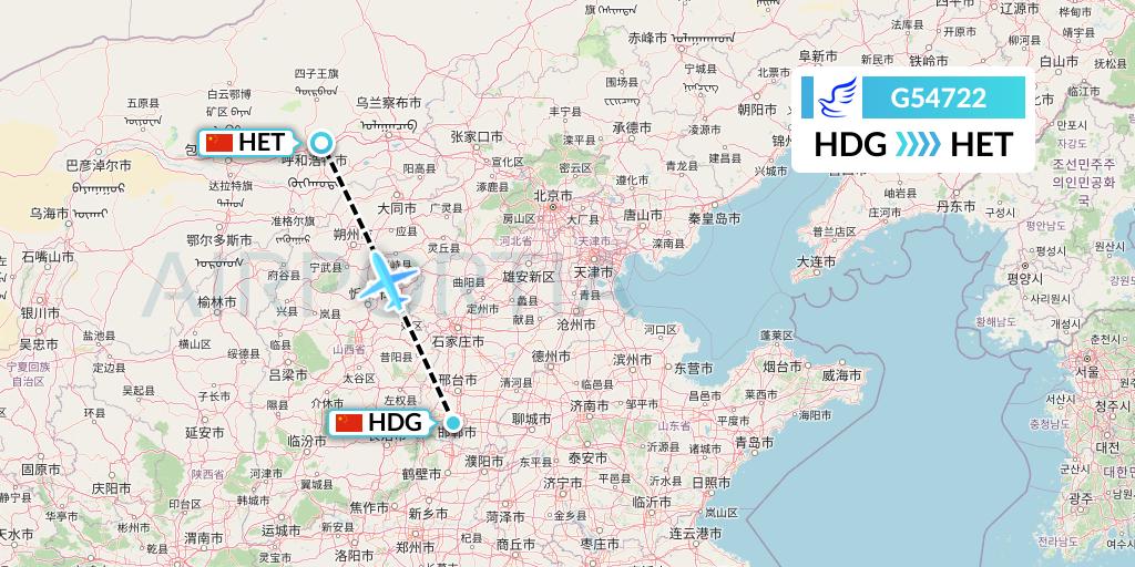 G54722 China Express Airlines Flight Map: Handan to Hohhot