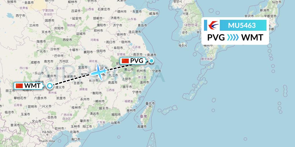 MU5463 China Eastern Airlines Flight Map: Shanghai to Zunyi