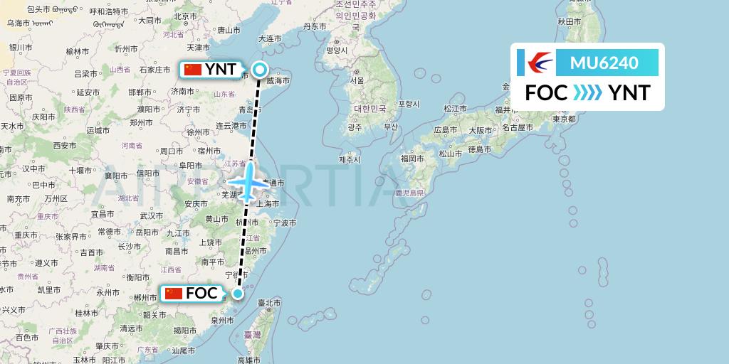 MU6240 China Eastern Airlines Flight Map: Fuzhou to Yantai