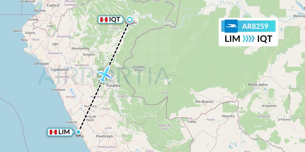 AR8259 Aerolineas Argentinas Flight Map: Lima to Iquitos