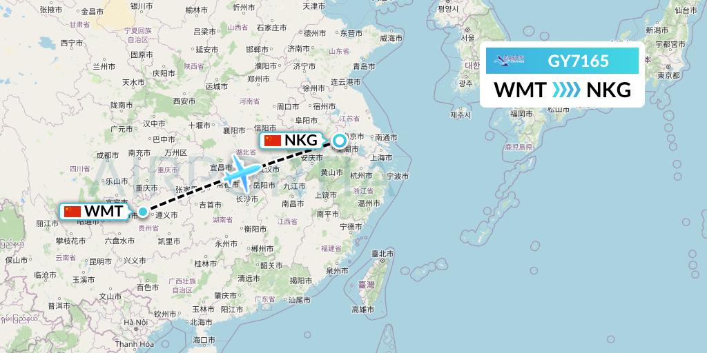GY7165 Colorful GuiZhou Airlines Flight Map: Zunyi to Nanjing