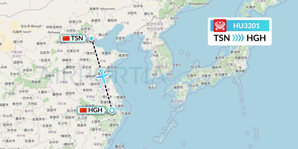 HU3201 Hainan Airlines Flight Map: Tianjin to Hangzhou