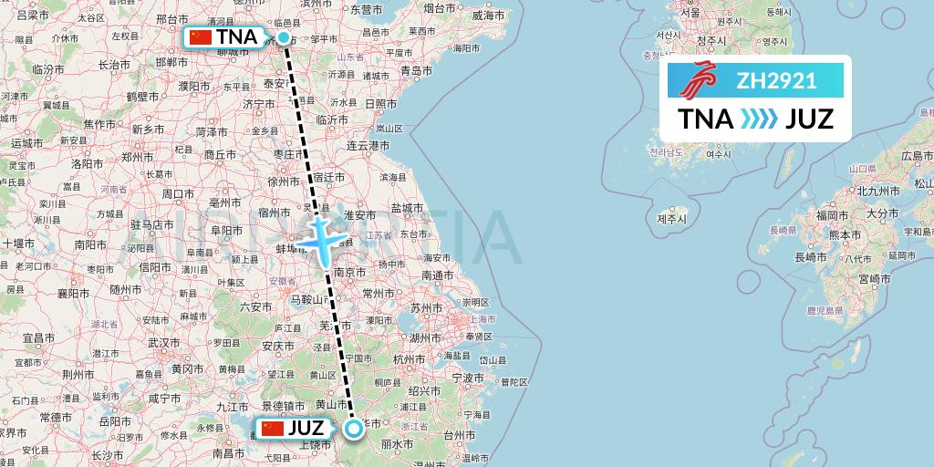 ZH2921 Shenzhen Airlines Flight Map: Jinan to Quzhou