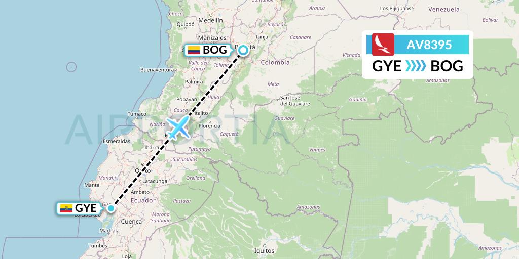 AV8395 Avianca Flight Map: Guayaquil to Bogota