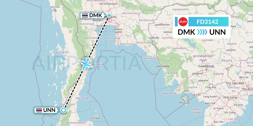 FD3142 Thai AirAsia Flight Map: Bangkok to Ranong