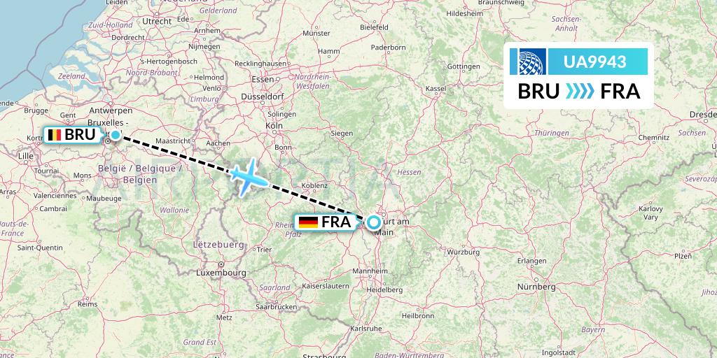 UA9943 United Airlines Flight Map: Brussels to Frankfurt