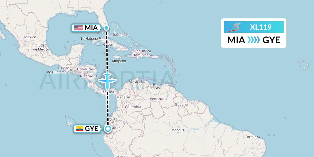 XL119 LATAM Airlines Ecuador Flight Map: Miami to Guayaquil