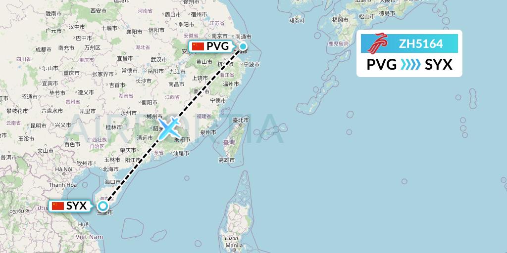 ZH5164 Shenzhen Airlines Flight Map: Shanghai to Sanya