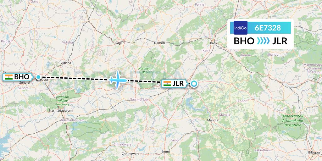 6E7328 IndiGo Airlines Flight Map: Bhopal to Jabalpur