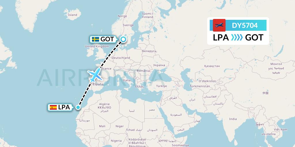 DY5704 Norwegian Flight Map: Las Palmas to Gothenburg
