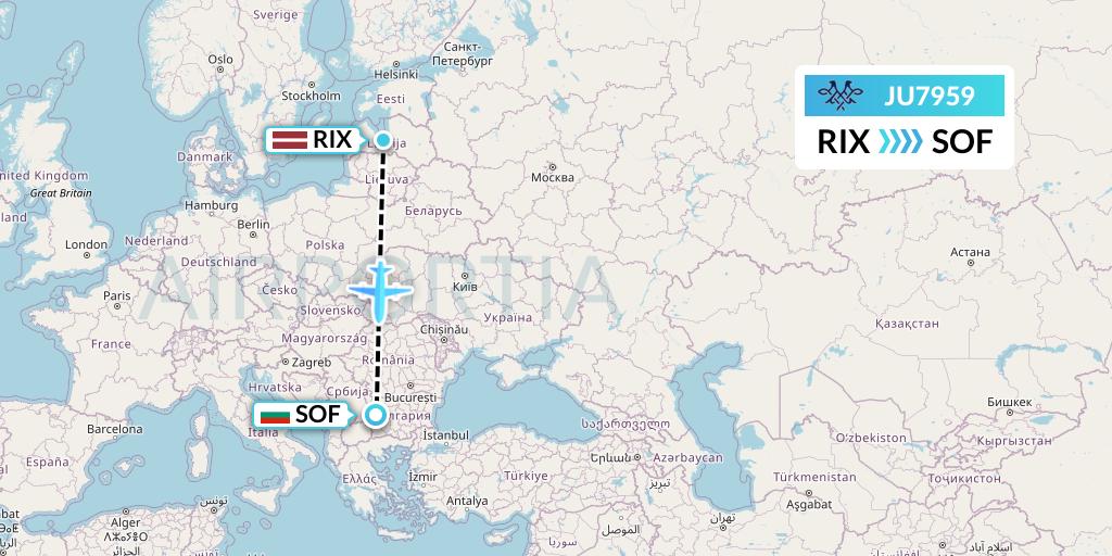 JU7959 AirSERBIA Flight Map: Riga to Sofia