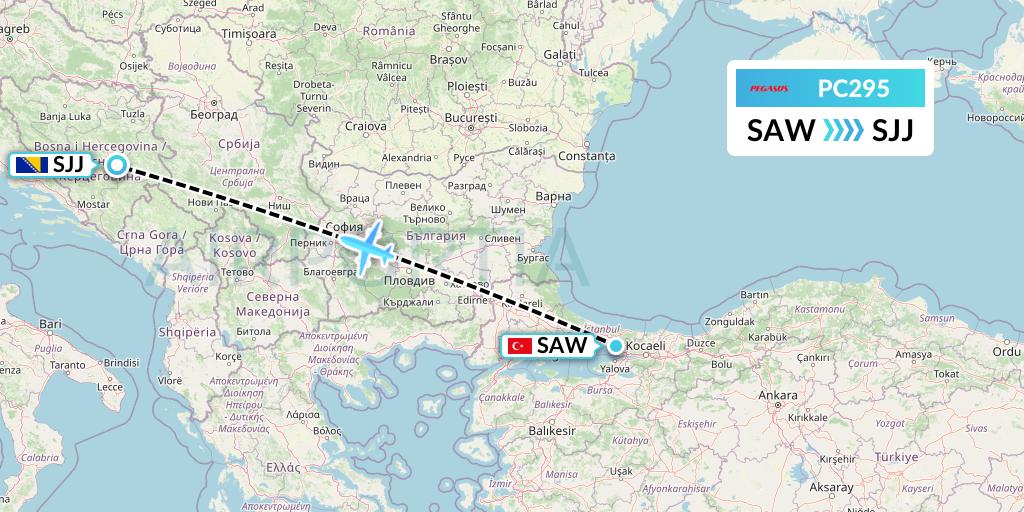 PC295 Pegasus Airlines Flight Map: Istanbul to Sarajevo