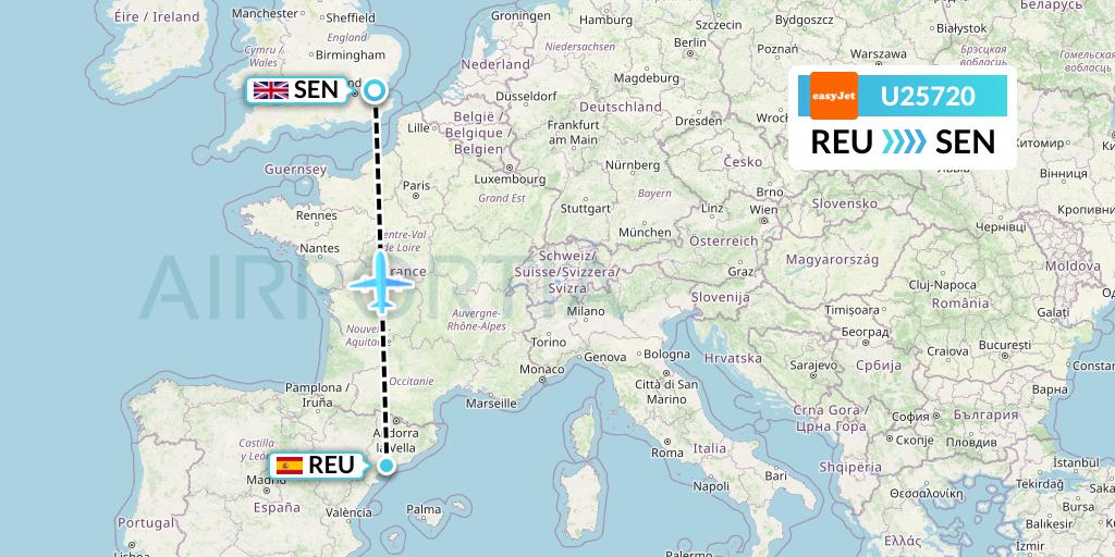 U25720 EasyJet Flight Map: Reus to Southend