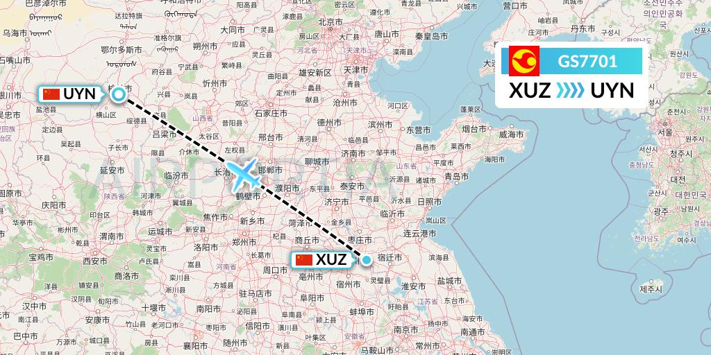 GS7701 Tianjin Airlines Flight Map: Xuzhou to Yulin