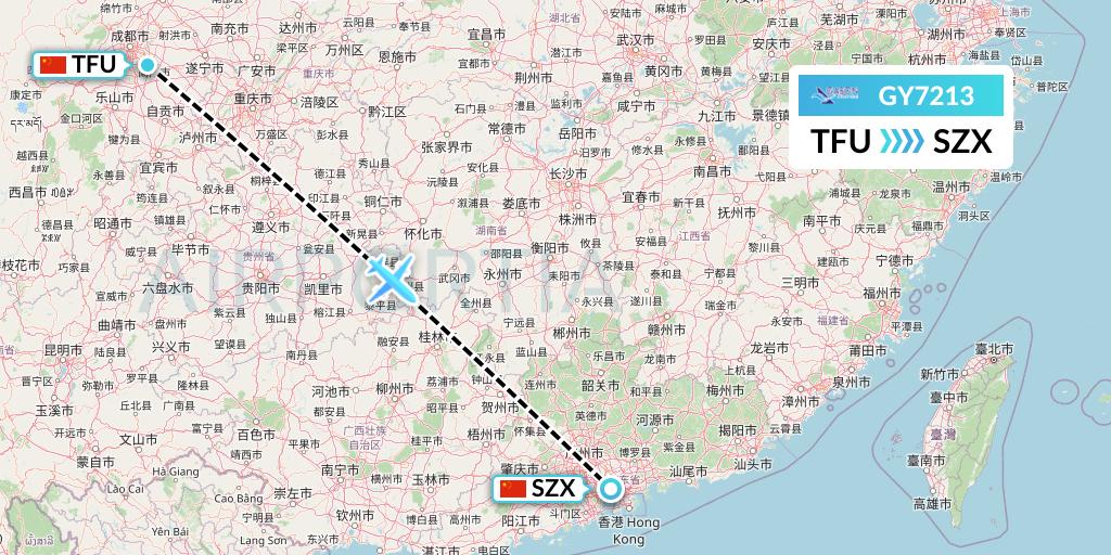 GY7213 Colorful GuiZhou Airlines Flight Map: Chengdu to Shenzhen