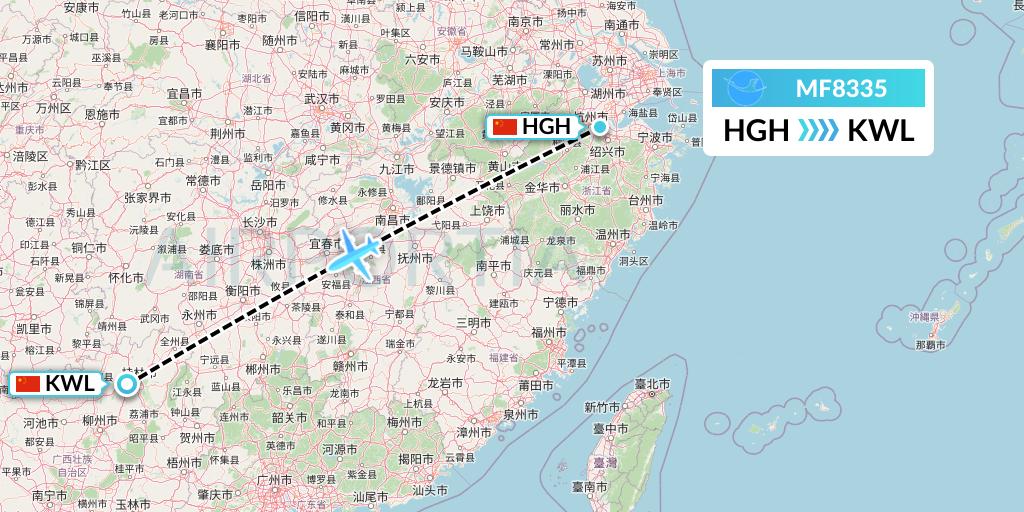 MF8335 Xiamen Airlines Flight Map: Hangzhou to Guilin