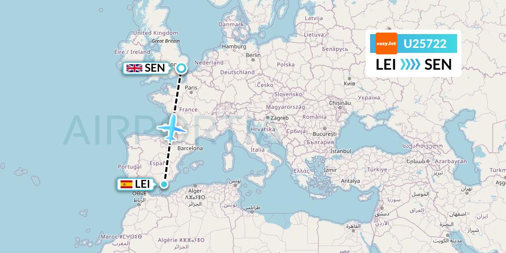 U25722 EasyJet Flight Map: Almeria to Southend