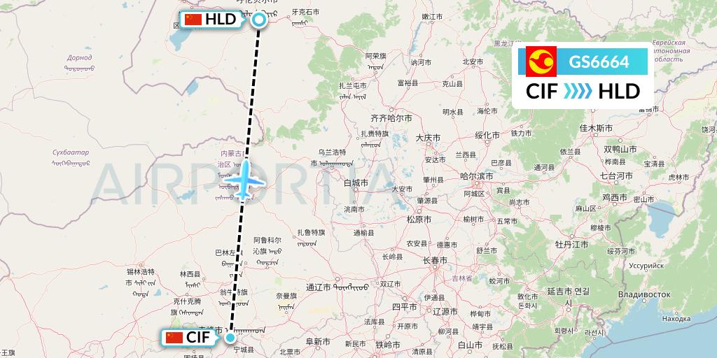 GS6664 Tianjin Airlines Flight Map: Chifeng to Hailar