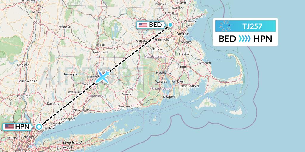 TJ257 Tradewind Aviation Flight Map: Bedford to White Plains