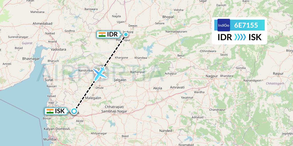 6E7155 IndiGo Airlines Flight Map: Indore to Nashik