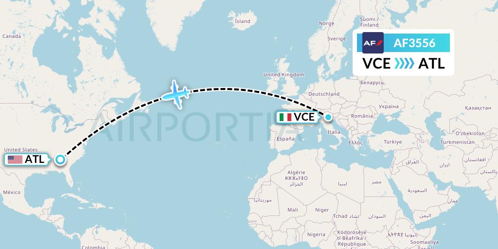 AF3556 Air France Flight Map: Venice to Atlanta