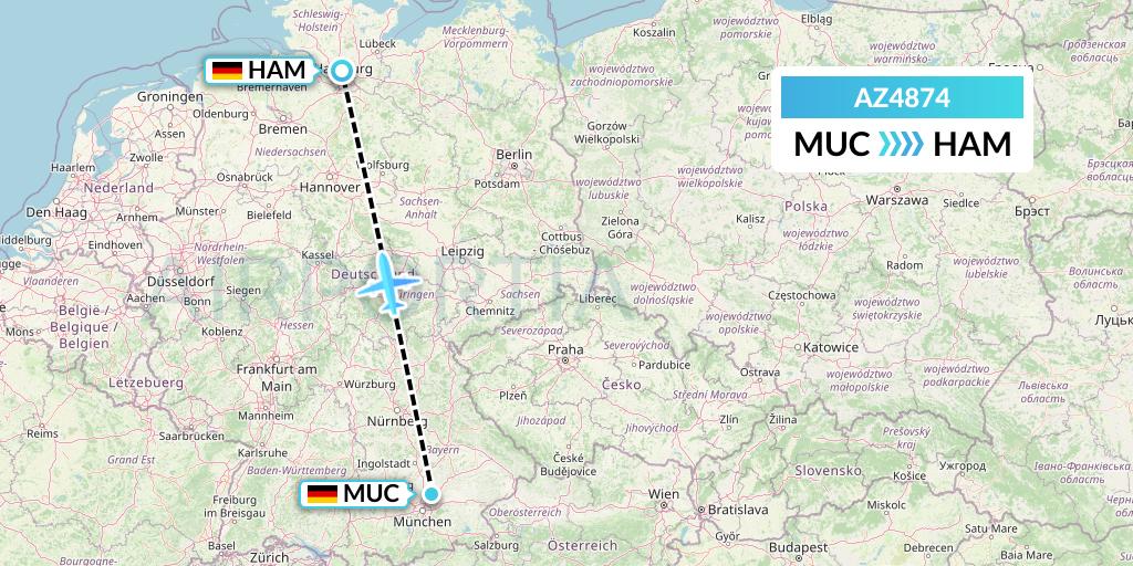 AZ4874 ITA Airways Flight Map: Munich to Hamburg