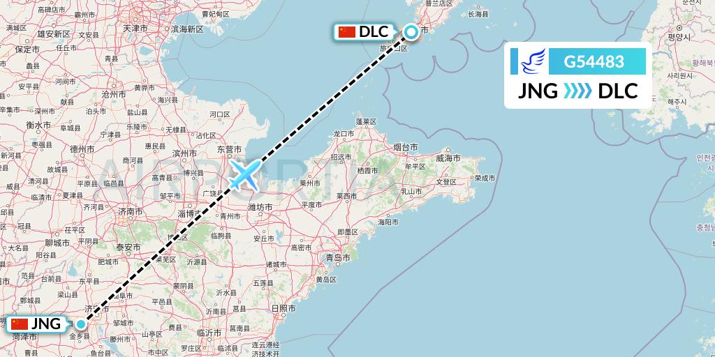 G54483 China Express Airlines Flight Map: Jining to Dalian