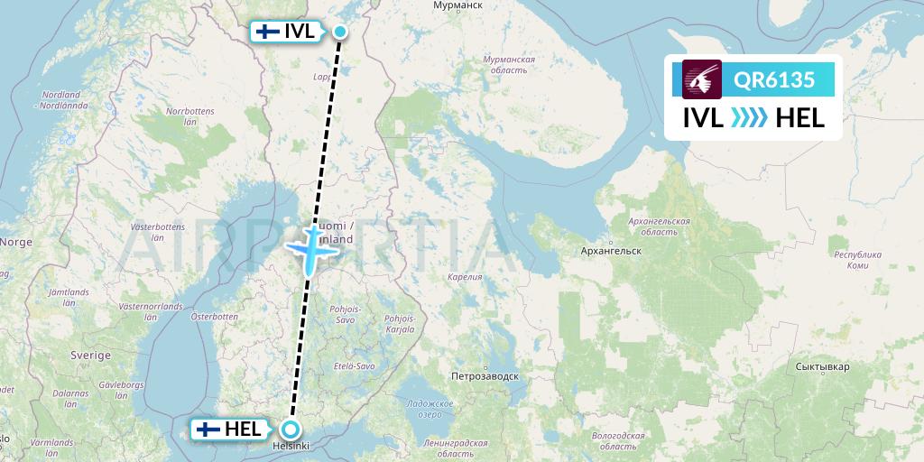 QR6135 Qatar Airways Flight Map: Ivalo to Helsinki
