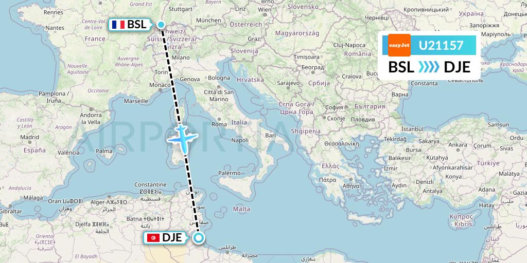 U21157 EasyJet Flight Map: Basel to Djerba