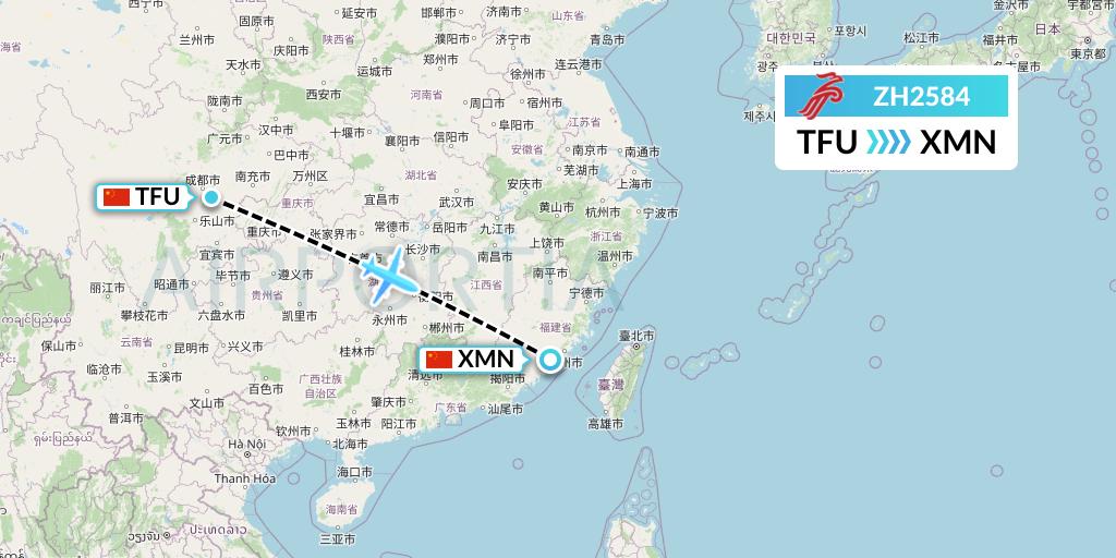 ZH2584 Shenzhen Airlines Flight Map: Chengdu to Xiamen