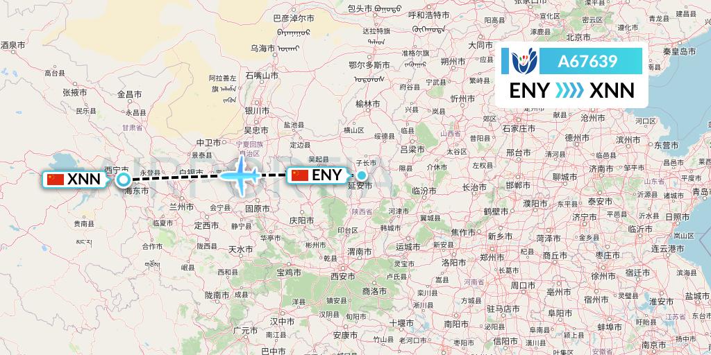 A67639 Hongtu Airlines Flight Map: Yan'an to Xining