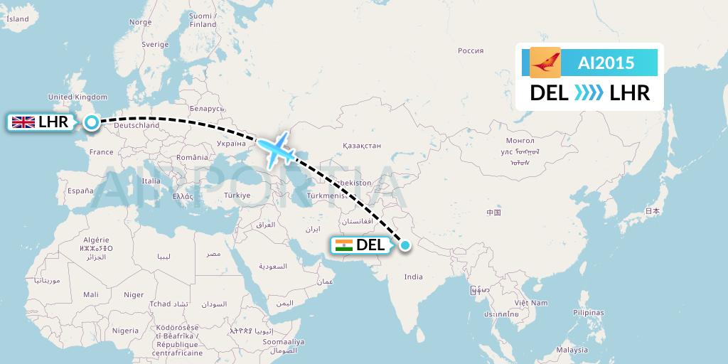 AI2015 Air India Flight Map: Delhi to London