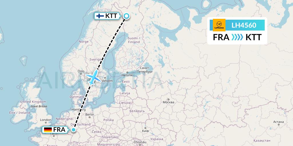 LH4560 Lufthansa Flight Map: Frankfurt to Kittila