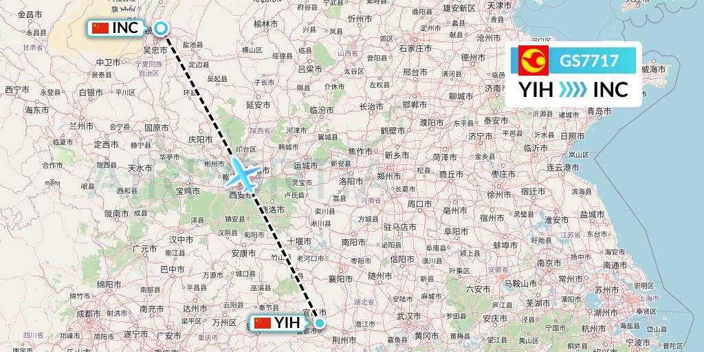 GS7717 Tianjin Airlines Flight Map: Yichang to Yinchuan