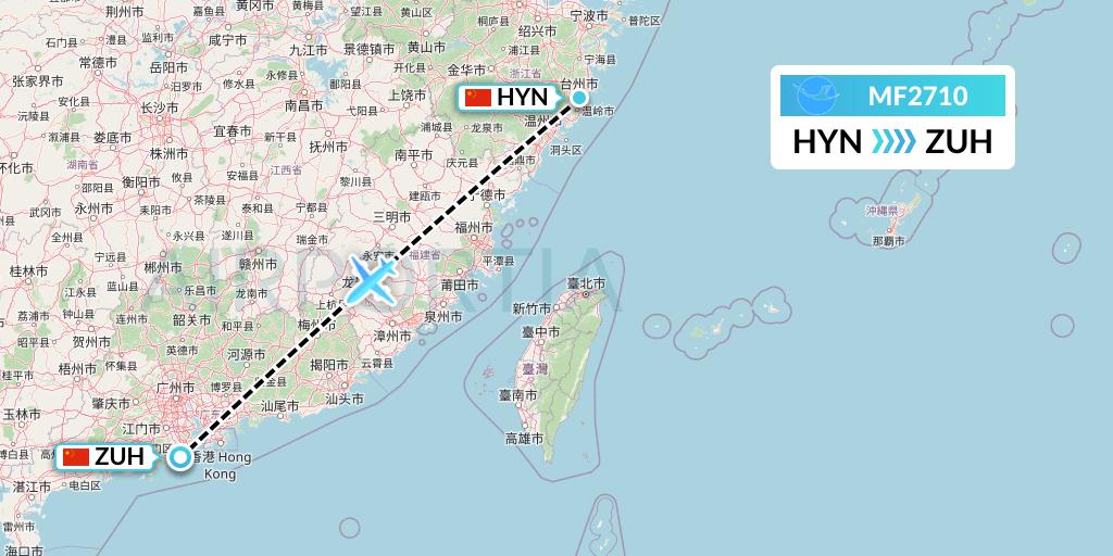 MF2710 Xiamen Airlines Flight Map: Huangyan to Zhuhai