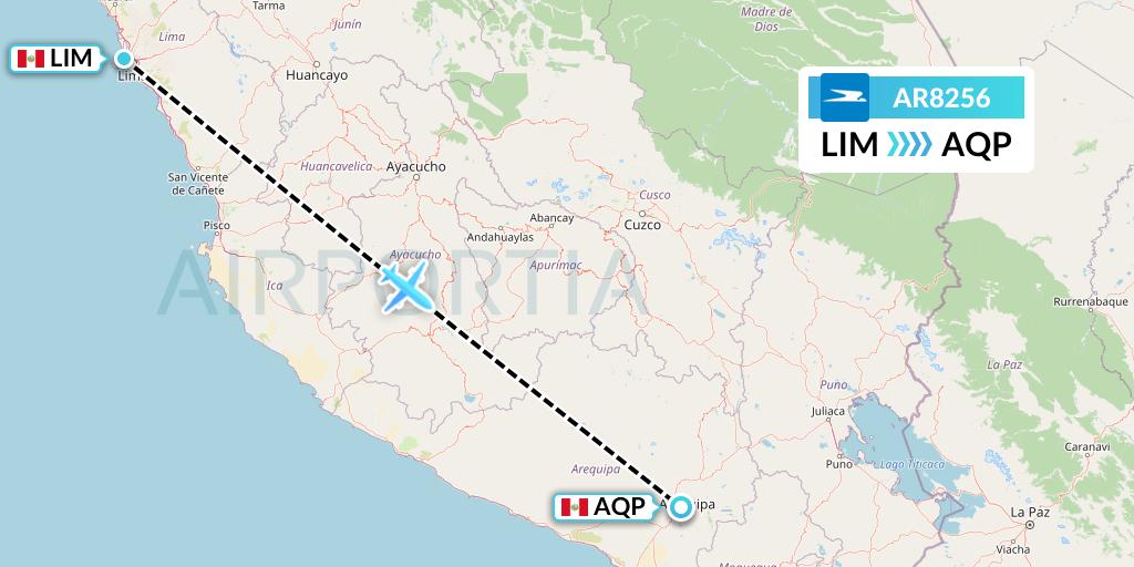 AR8256 Aerolineas Argentinas Flight Map: Lima to Arequipa
