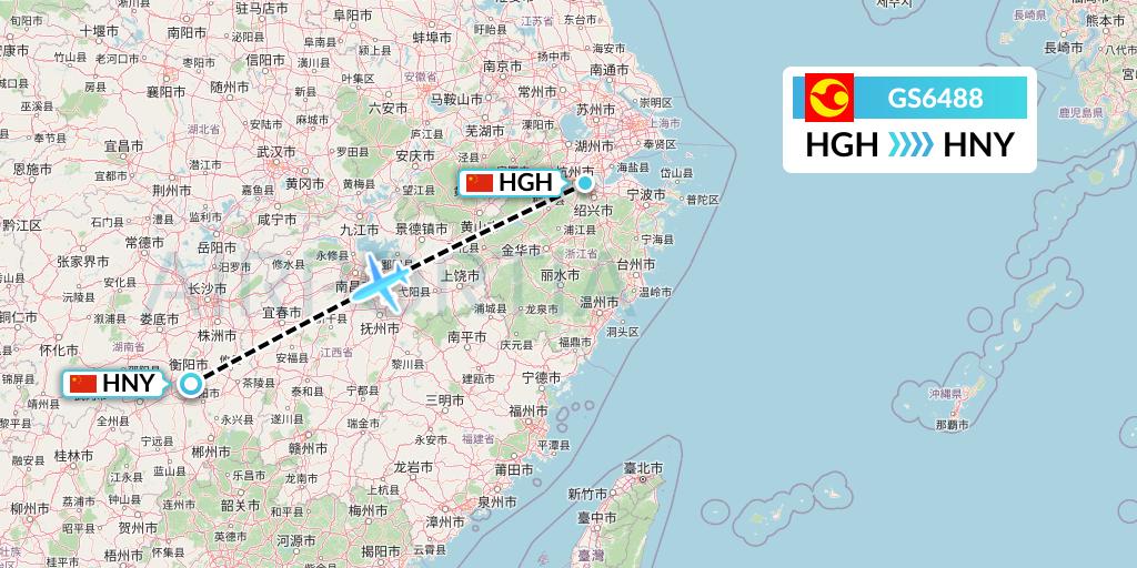 GS6488 Tianjin Airlines Flight Map: Hangzhou to Hengyang