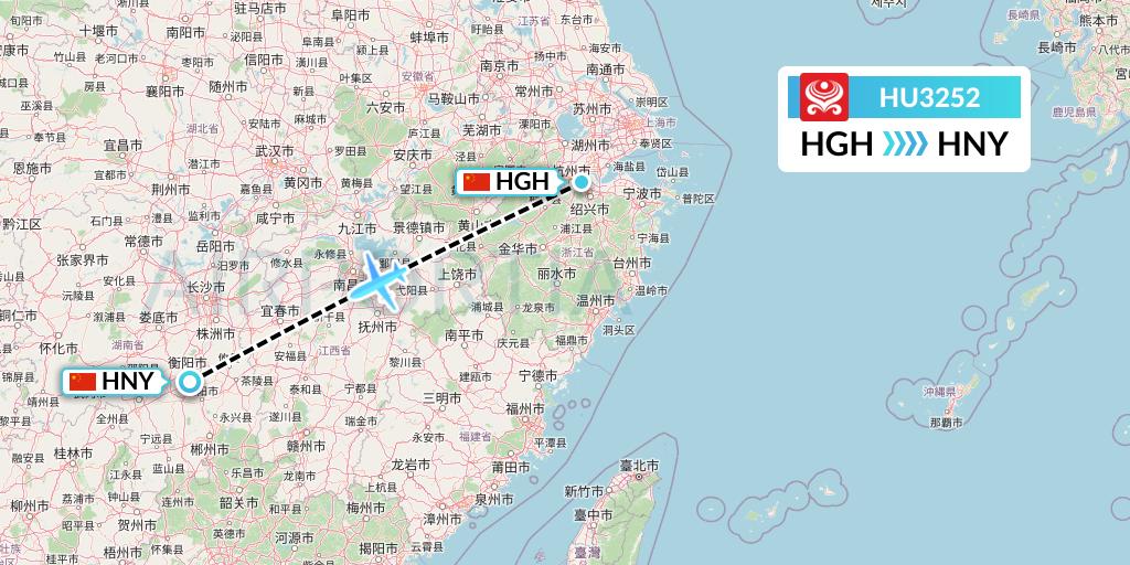 HU3252 Hainan Airlines Flight Map: Hangzhou to Hengyang