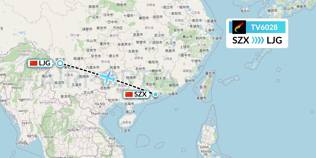 TV6028 Tibet Airlines Flight Map: Shenzhen to Lijiang