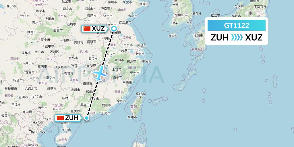 GT1122 Air Guilin Flight Map: Zhuhai to Xuzhou