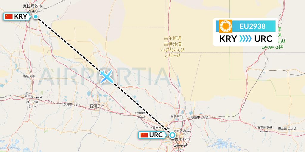 EU2938 Chengdu Airlines Flight Map: Karamay to Urumqi