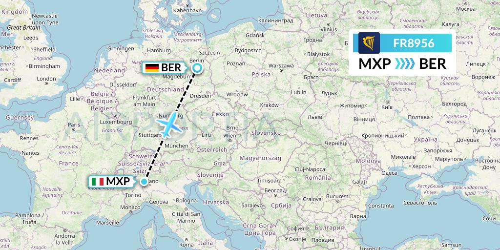 FR8956 Ryanair Flight Map: Milan to Berlin
