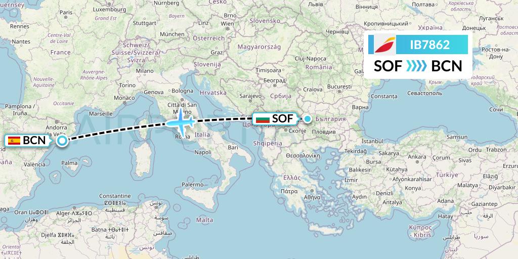 IB7862 Iberia Flight Map: Sofia to Barcelona