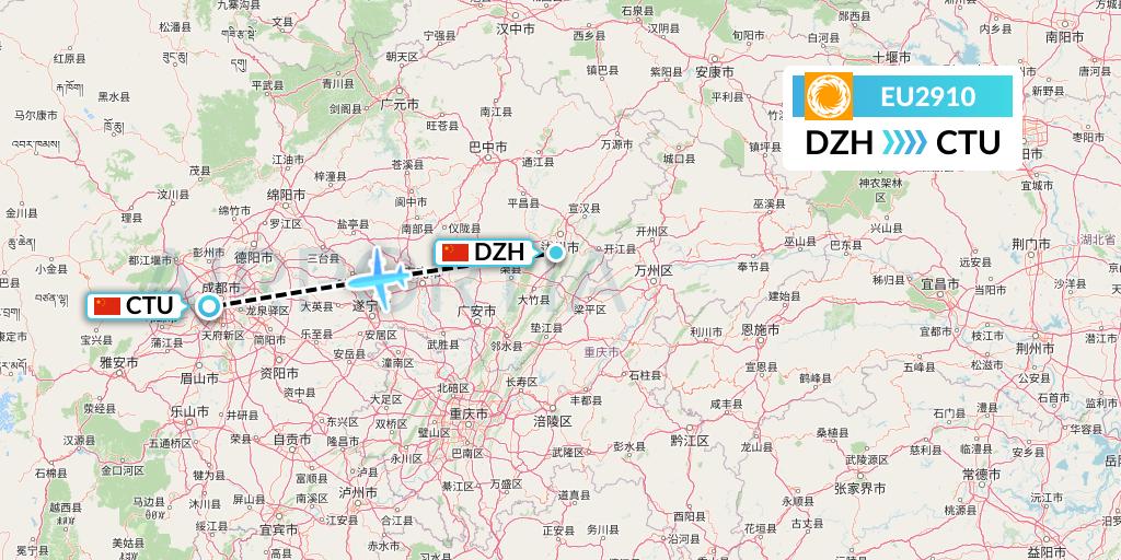 EU2910 Chengdu Airlines Flight Map: Dazhou to Chengdu