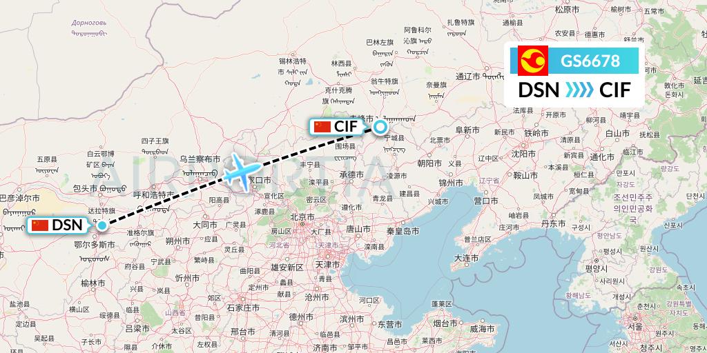 GS6678 Tianjin Airlines Flight Map: Dongsheng to Chifeng