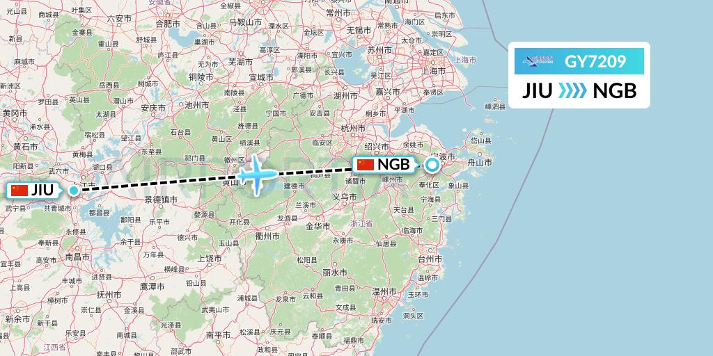 GY7209 Colorful GuiZhou Airlines Flight Map: Jiujiang to Ningbo