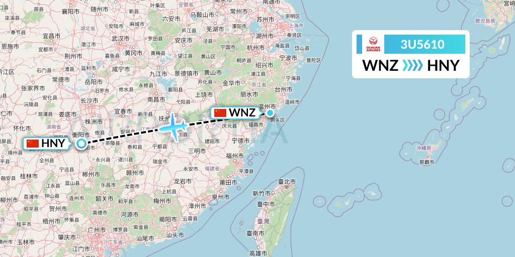 3U5610 Sichuan Airlines Flight Map: Wenzhou to Hengyang