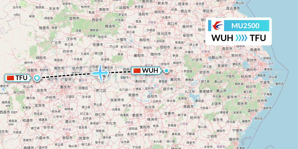 MU2500 China Eastern Airlines Flight Map: Wuhan to Chengdu