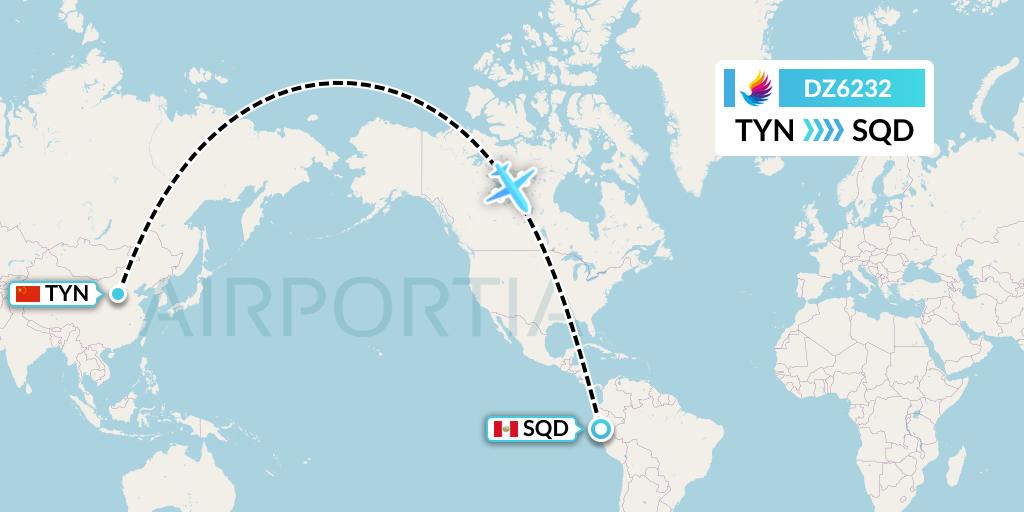 DZ6232 Donghai Airlines Flight Map: Taiyuan to San Francisco de Yeso